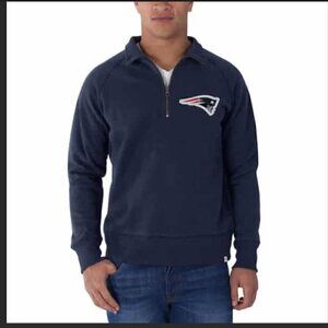 47 Brand New England Patriots Mens Quarter Zip Sweatshirt Navy Blue
